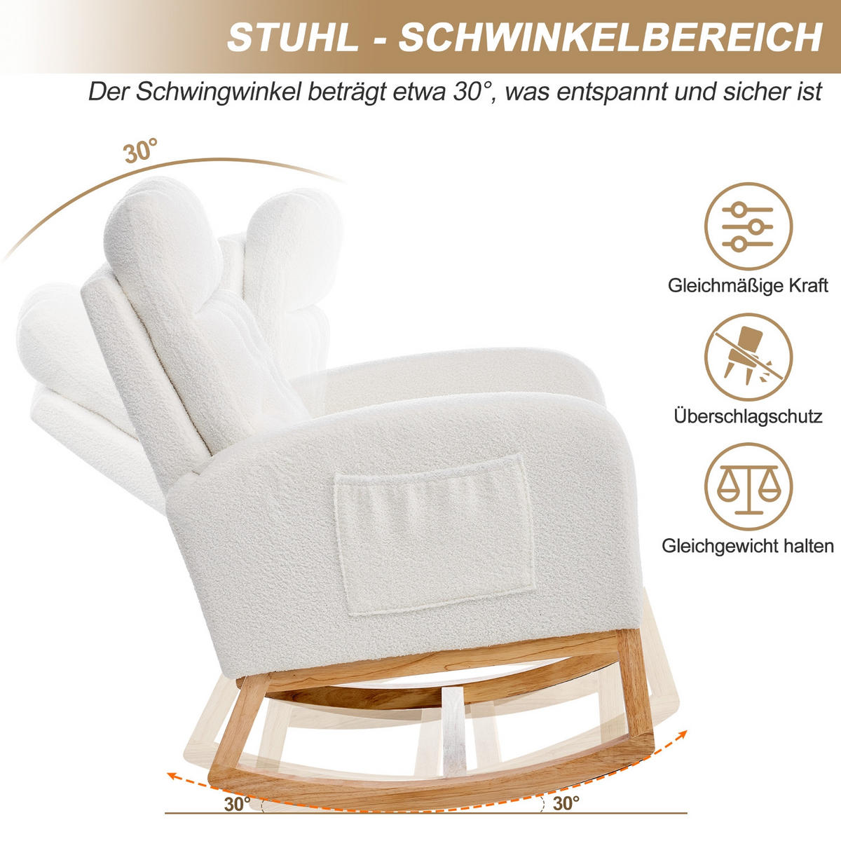 SCHAUKELSTUHL Creme Polyester mit Fußstütze verstellbar und Rückenlehne Lendenkissen - Creme, Textil (70/97.5/89cm) - Oxeza