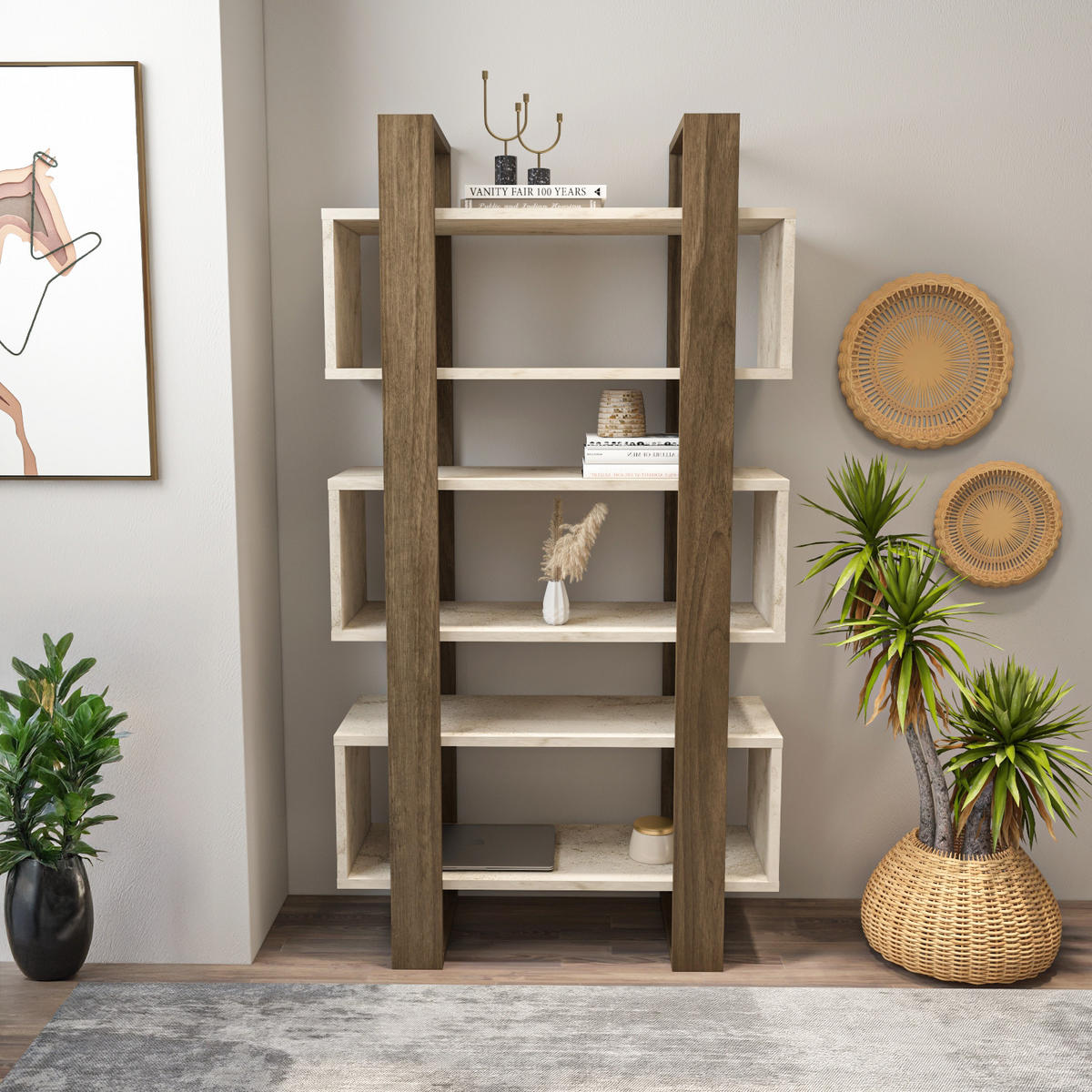 BÜCHERREGAL Reina - Beige/Braun, Holzwerkstoff (80/150/29.5cm) - Decorotika