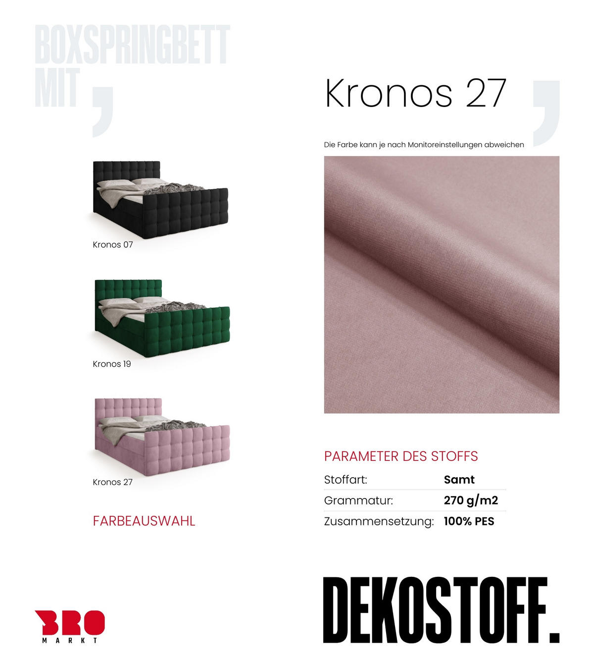BOXBETT Detroit Duo mit Topper 160/200 Puderrosa - Rosa, Textil (160/200cm) - Bromarkt