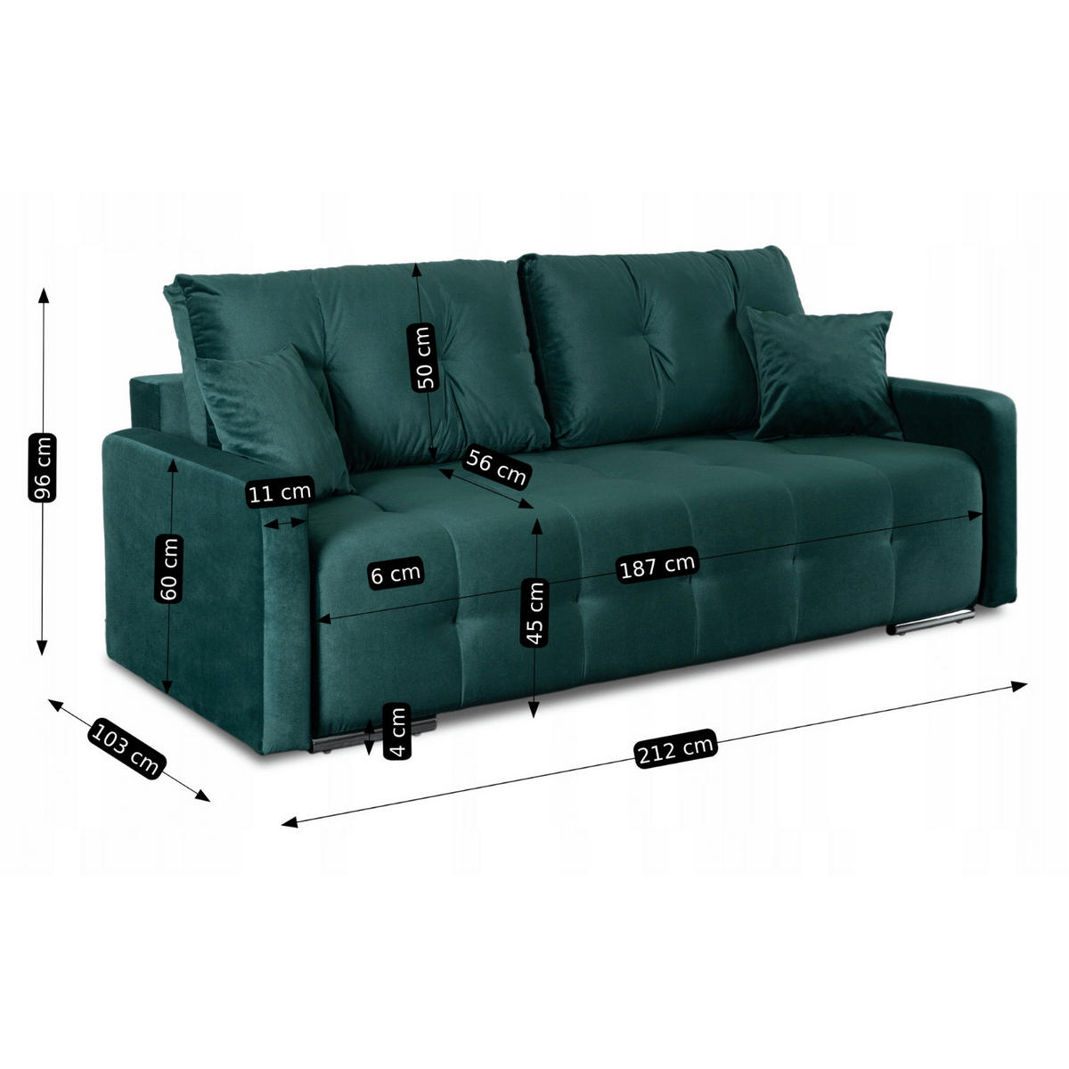 SCHLAFSOFA FAVIO Zweisitzer Grün - Grün, Holz/Textil (212/96/103cm) - makarowski meble