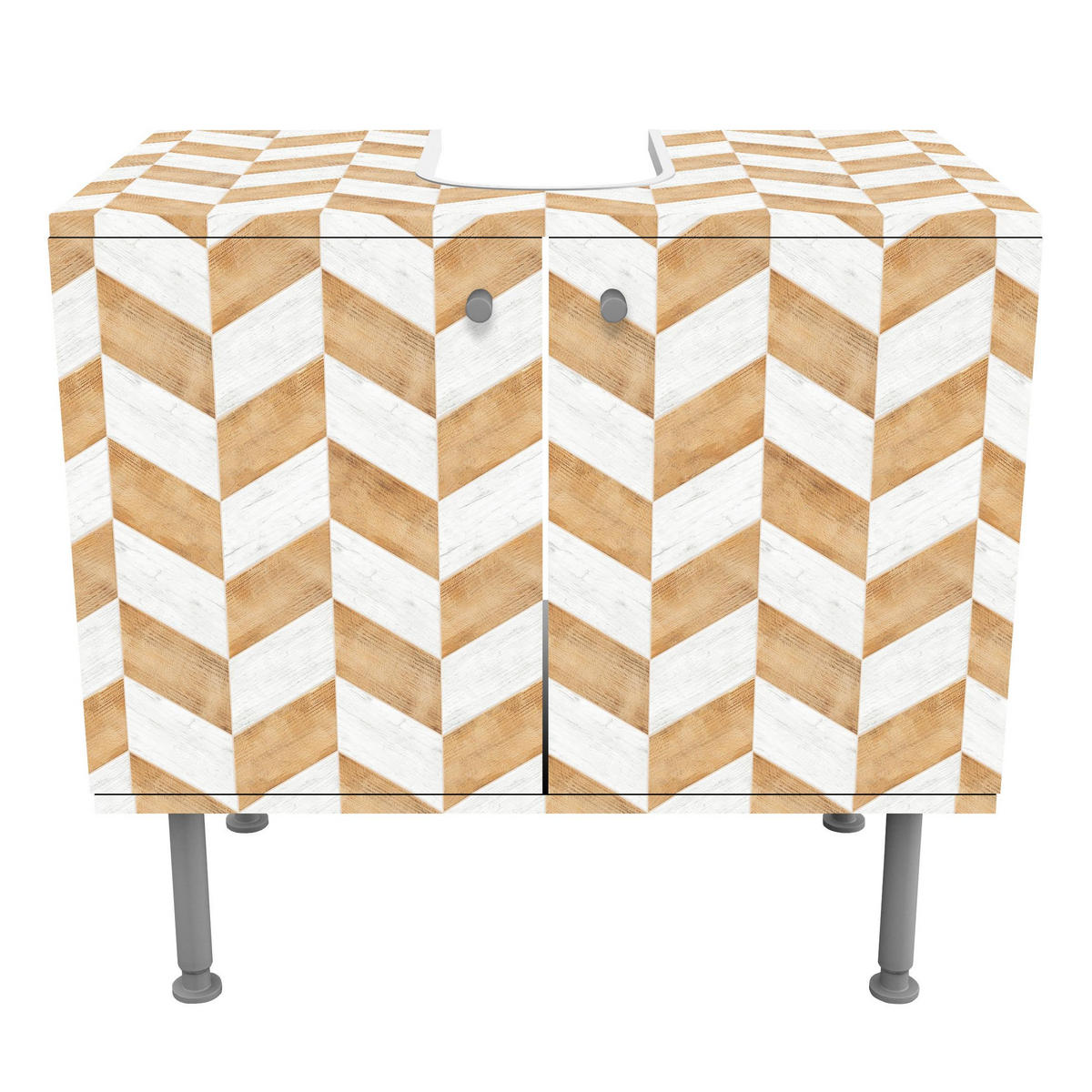 WASCHBECKENUNTERSCHRANK Holz Fischgräten 60/55/35 cm - Beige, Holzwerkstoff (60/55/35cm) - Bilderwelten