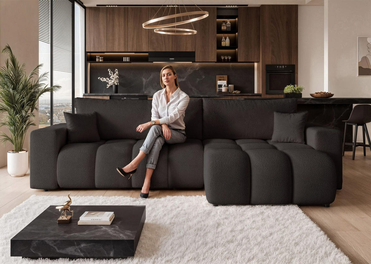ECKSOFA Anabel Max Mit Schlaffunktion - Schwarz, Holzwerkstoff/Textil (145/278cm) - Fun Möbel