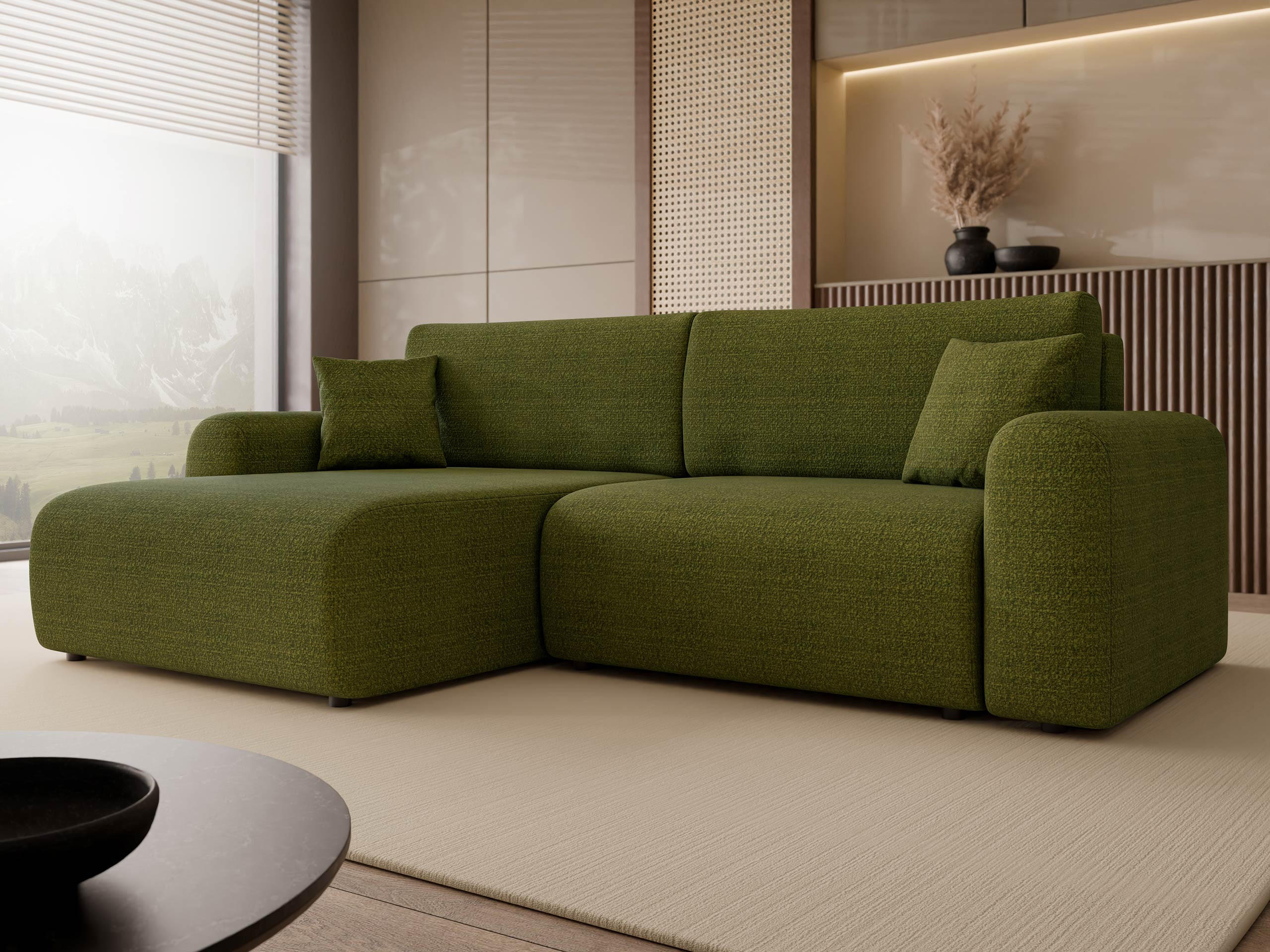 ECKSOFA Floryn L - Schwarz/Grün, Holz/Kunststoff (245/145cm) - MIRJAN24