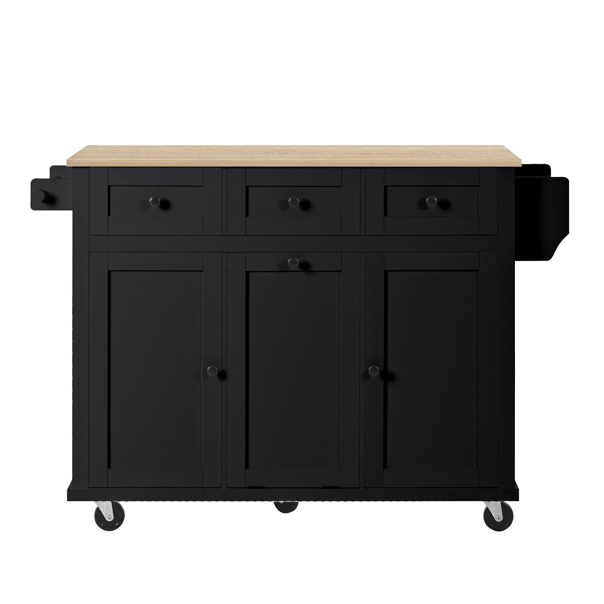 KÜCHENINSEL 112/46,2-76,2/92,7 cm Schwarz mit Ausziehbarer Arbeitsplatte, Mülleimerfach und 2 Schubladen - Schwarz, Holz/Holzwerkstoff (131.2/92.7/46.2cm) - Oxeza
