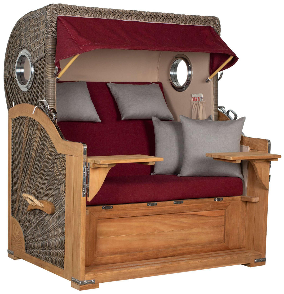 STRANDKORB Baltikum Teak 2,5 Sitzer - Rot/Braun, Holz/Metall (142/170/95cm) - Mr. Deko