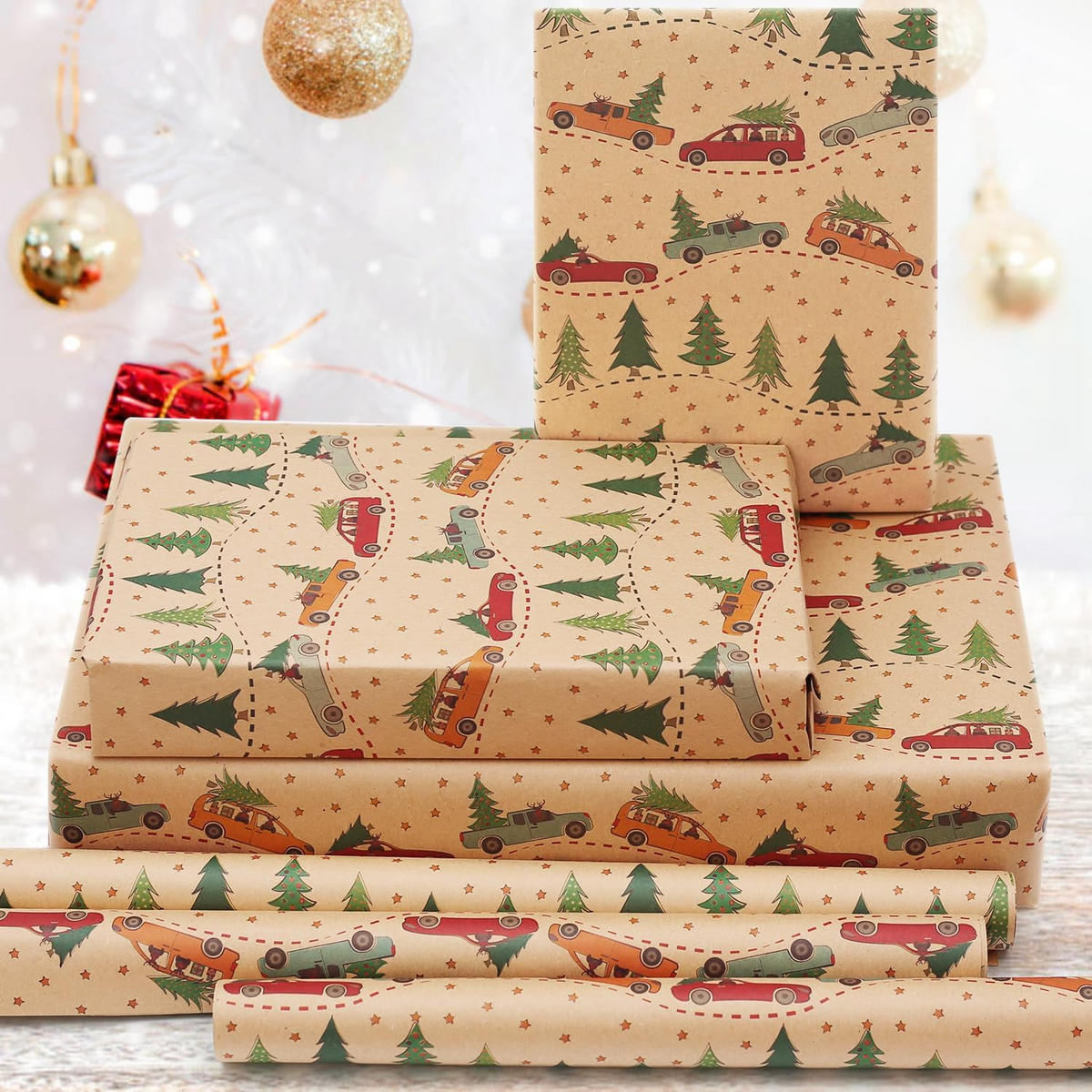 GESCHENKPAPIER – Weihnachts-Geschenkpapier – 43 x 300 cm – Braun - Braun, Papier (4/4/43cm)