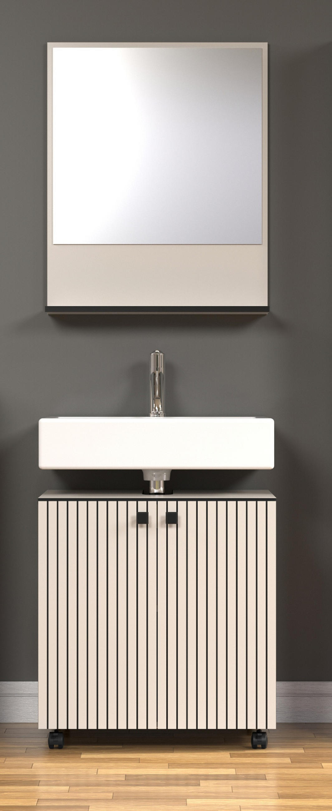 BADSPIEGEL Kaschmir, grau 60 cm, Badezimmer Spiegel mit Ablage - Kaschmir/Grau, Glas/Holzwerkstoff (60/74/14cm) - Top.Furn