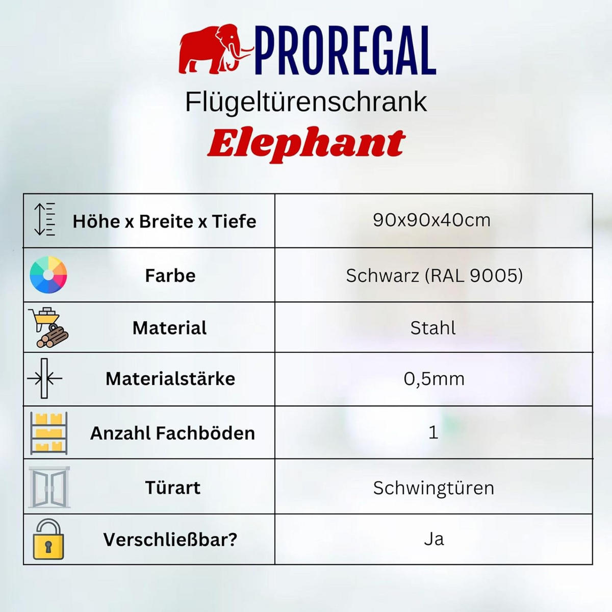 AKTENSCHRANK Elephant mit Schiebetüren 90x90x40cm Schwarz - Schwarz, Metall (90/90/40cm) - PROREGAL