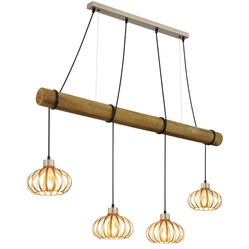 PENDELLEUCHTE CALDWELL Braun, 4-flammig, höhenverstellbar - Beige, Holz (125/20/150cm) - Globo Lighting