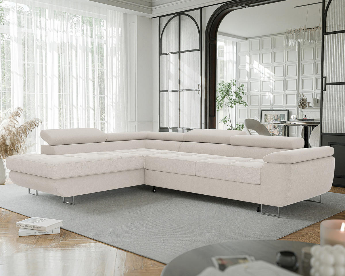 ECKSOFA ANTON links, mit Schlaffunktion und Bettkasten Creme - Creme, Holzwerkstoff/Kunststoff (274/203cm) - Idohome