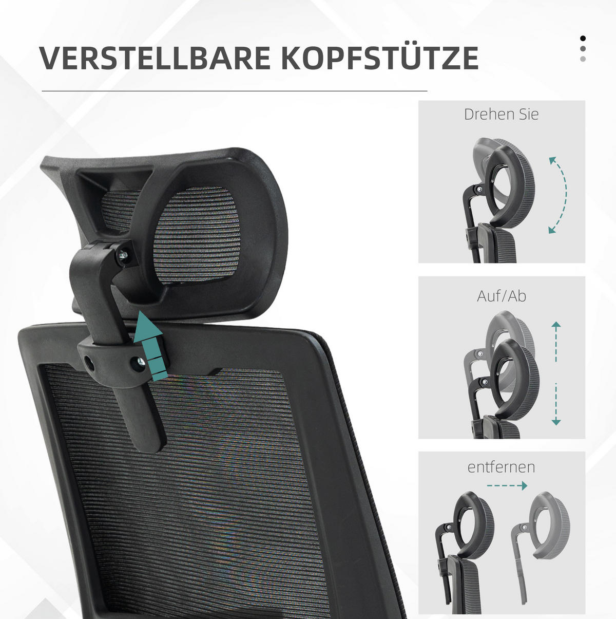 GAMINGSTUHL 58/102-119/61 cm Schwarz aus Mesh mit Kopf- und Lendenstütze - Schwarz, Textil (61/119/58cm) - OKMYHOME