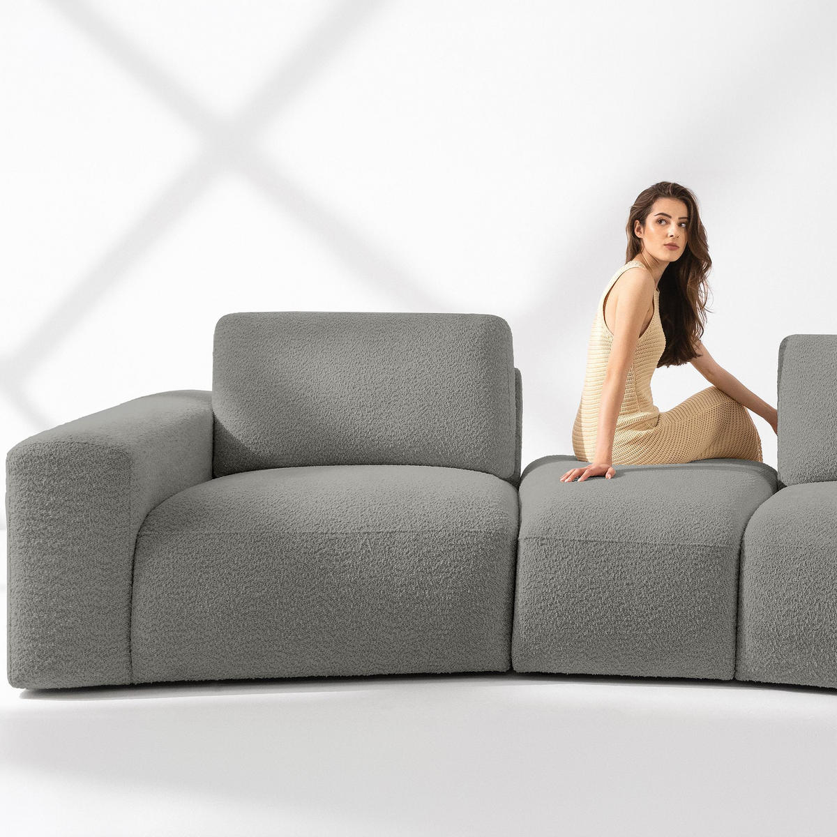 4-SITZER ECKSOFA ZUCCO Boucle rechts, Grau - Grau, Textil (350/84/105cm) - KONSIMO®
