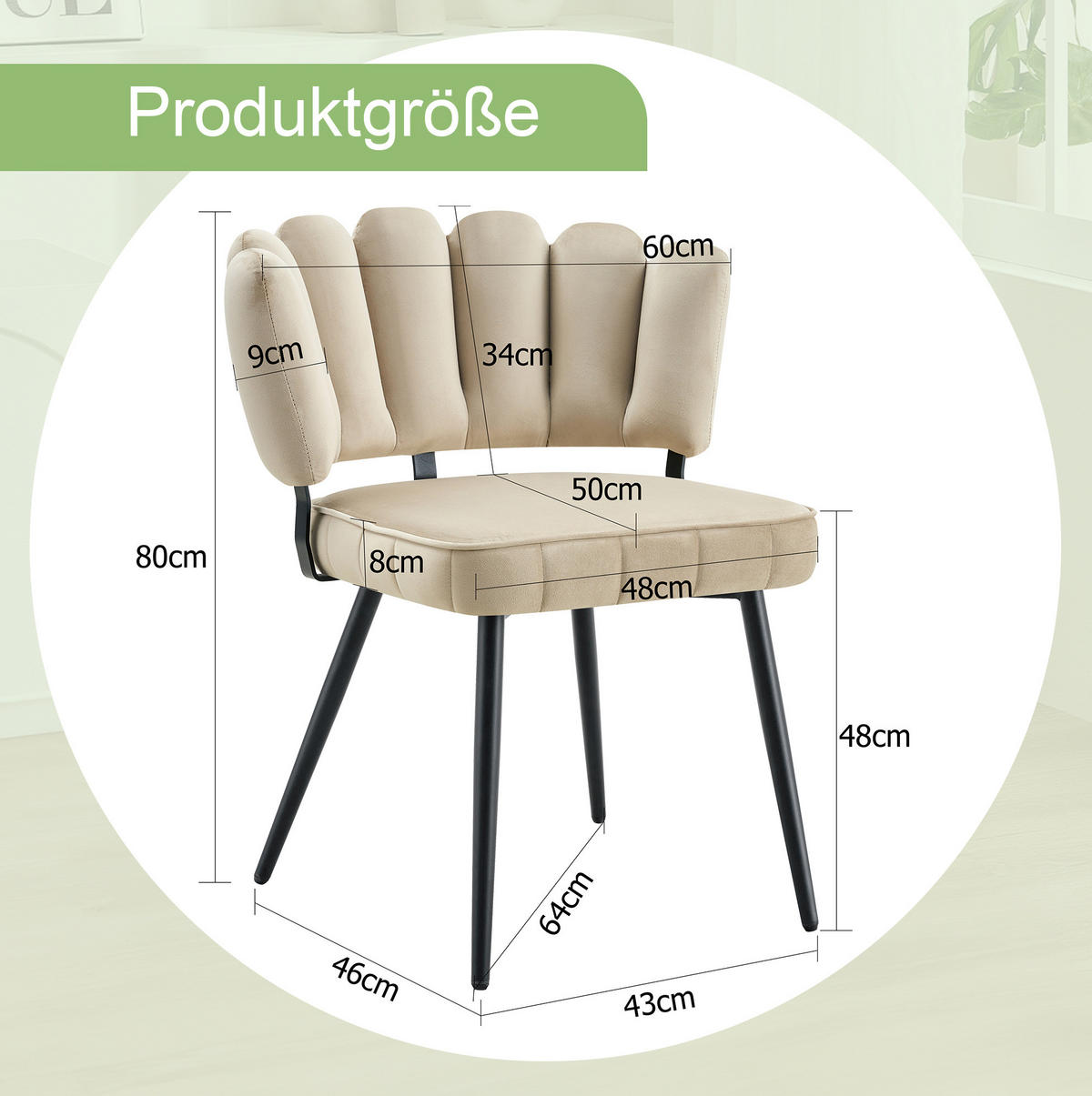 ESSZIMMERSTUHL 2er-Set Samt Beige/Schwarz - Beige, Metall (48/80/60cm) - Meubliv