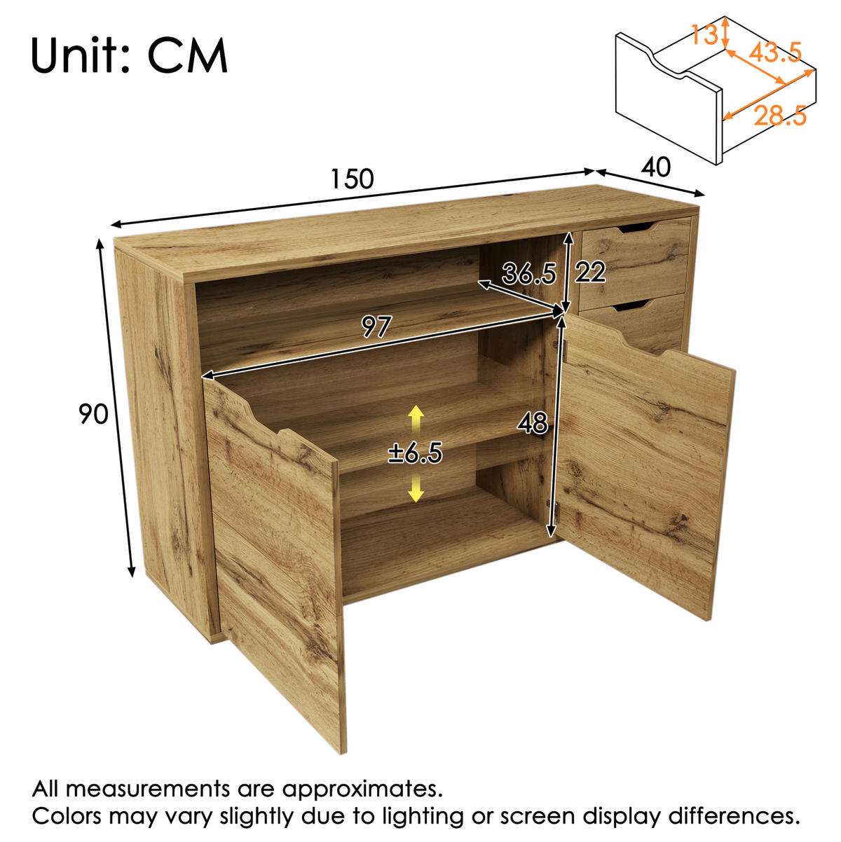 SIDEBOARD 150/40/90 cm aus Holzwerkstoff mit Sanftschluss und verstellbaren Einlegeböden Eichefarben - Eichefarben, Holzwerkstoff (150/90/40cm) - Modenvie
