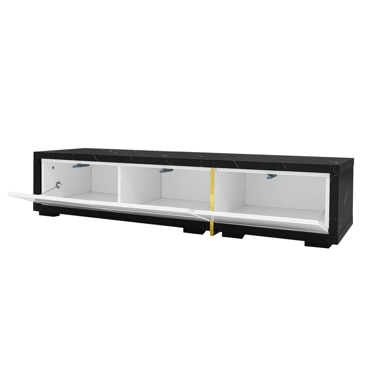 TV-SCHRANK aus MDF und Spanplatte 140-260x40x30 cm Weiß/Schwarz in Marmoroptik, drehbar und ausziehbar mit Stauraum - Weiß, Holzwerkstoff (260/30/40cm) - Modfu