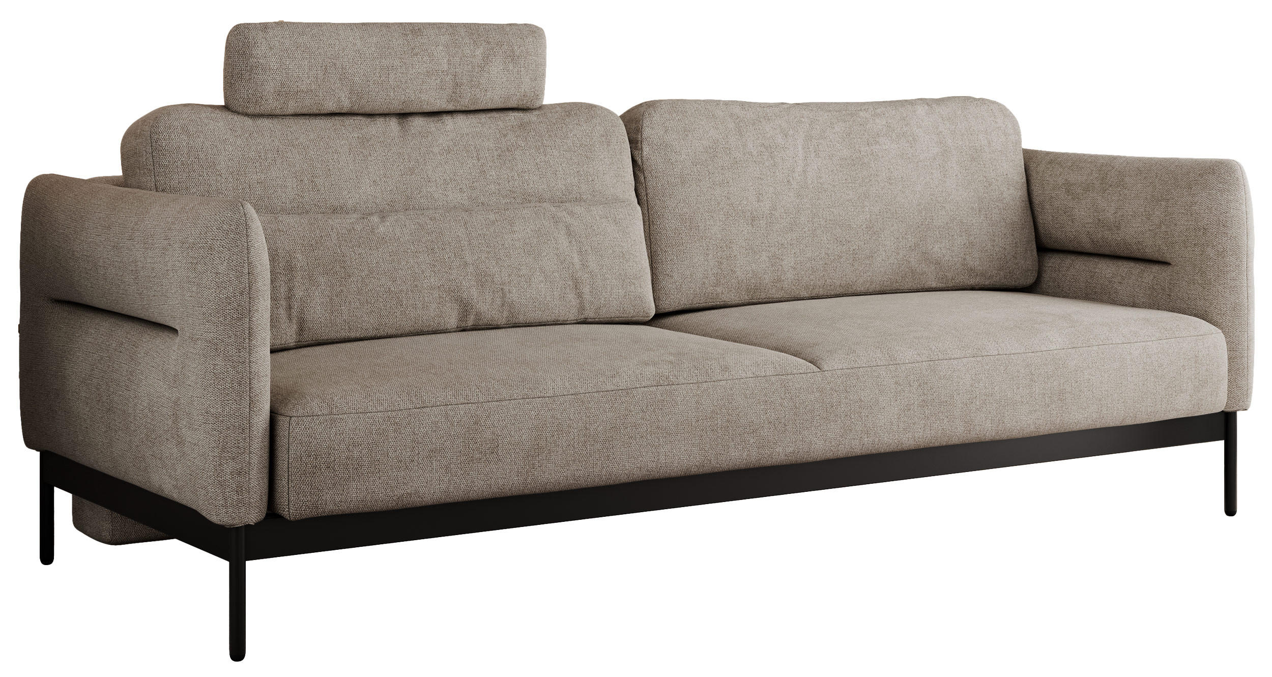 SOFA SALENTO Beige Struktur - Beige/Schwarz, Textil/Metall (221/82/101cm) - MKS