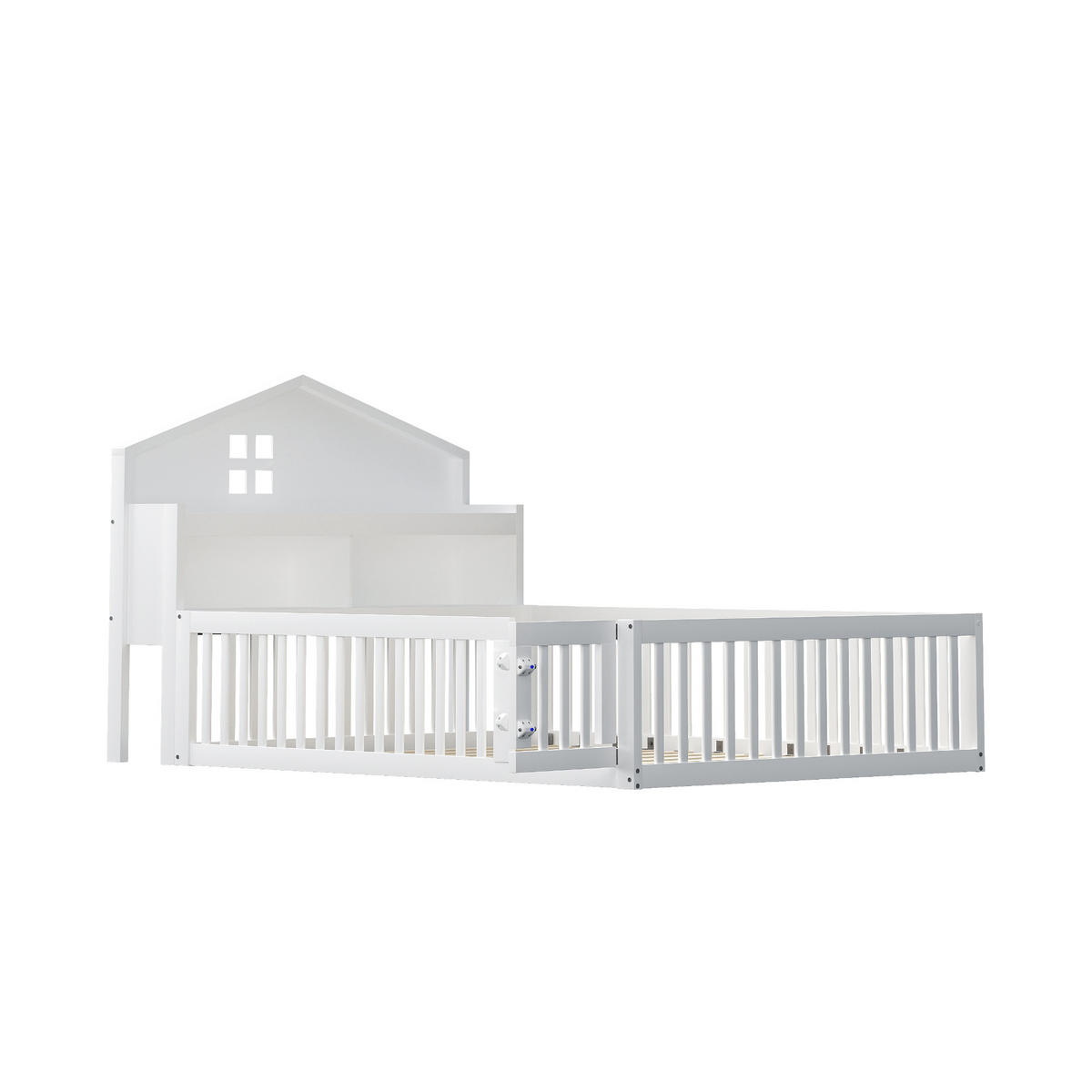 BODENBETT 140/200 cm weiß aus Massivholz mit Kreidetafel und Stauraum - Weiß, Holz (140/200cm) - OKWISH