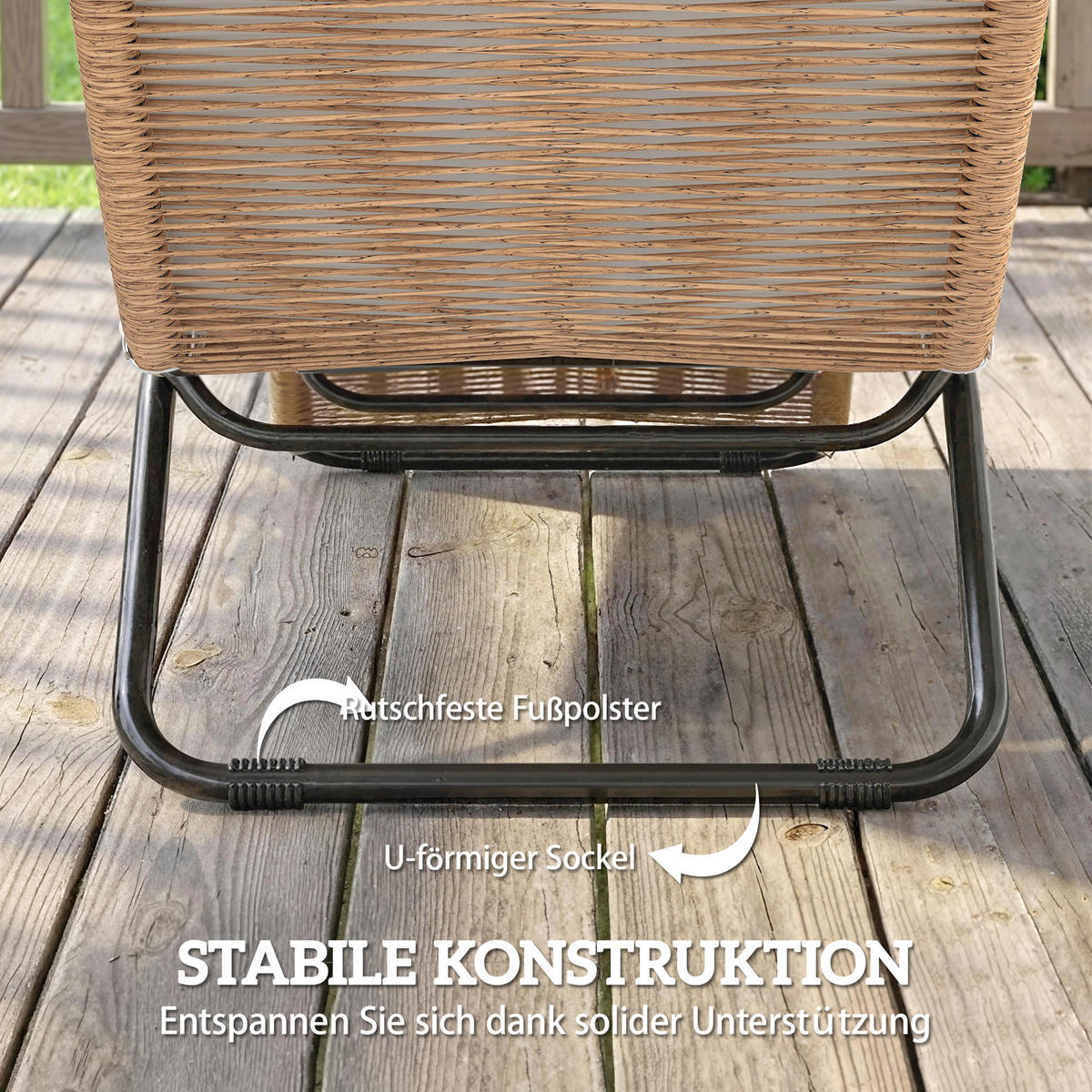 RATTAN-SONNENLIEGE Stahl PE-Rattan Cremeweiß - Creme/Schwarz, Textil/Metall (57/80/175cm) - Outsunny