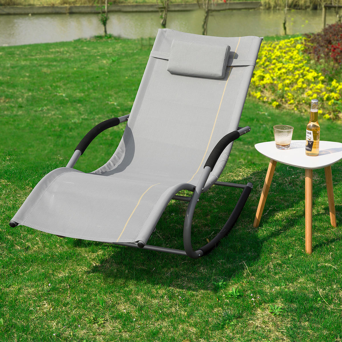 SONNENLIEGE Hellgrau - Grau, Metall (63/83/150cm) - SoBuy