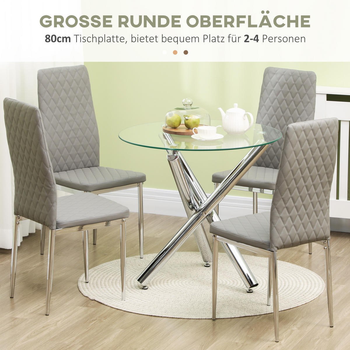 ESSTISCH, Glas, Stahl, Transparent - Transparent, Glas (80/80/74cm) - HOMCOM