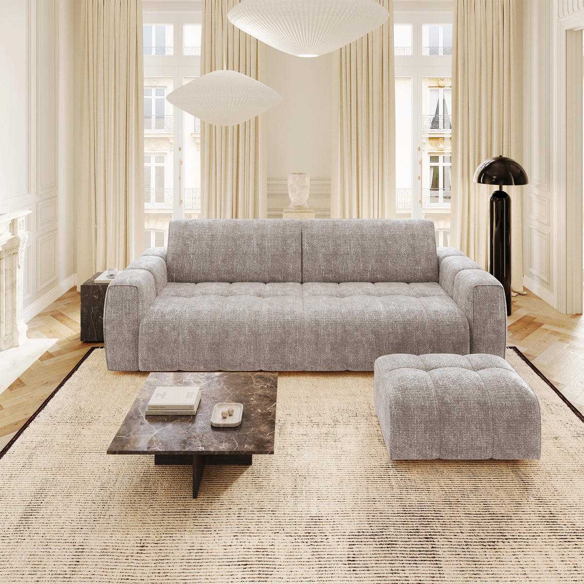 SITZKISSEN Chenille-Samt Beige 82cm - Beige, Textil (82/45/60cm) - Sia Home
