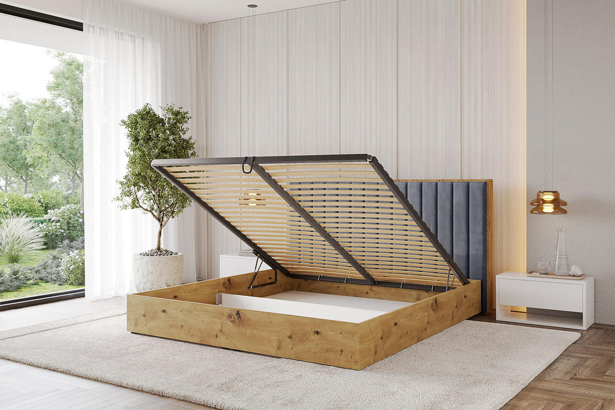 POLSTERBETT mit Bettkasten und Lattenrost, Bett mit Matratze H3/H4 - ENZO4 180x200 Dunkelgrau - Dunkelgrau, Holzwerkstoff/Textil (180/200cm) - ALTDECOR