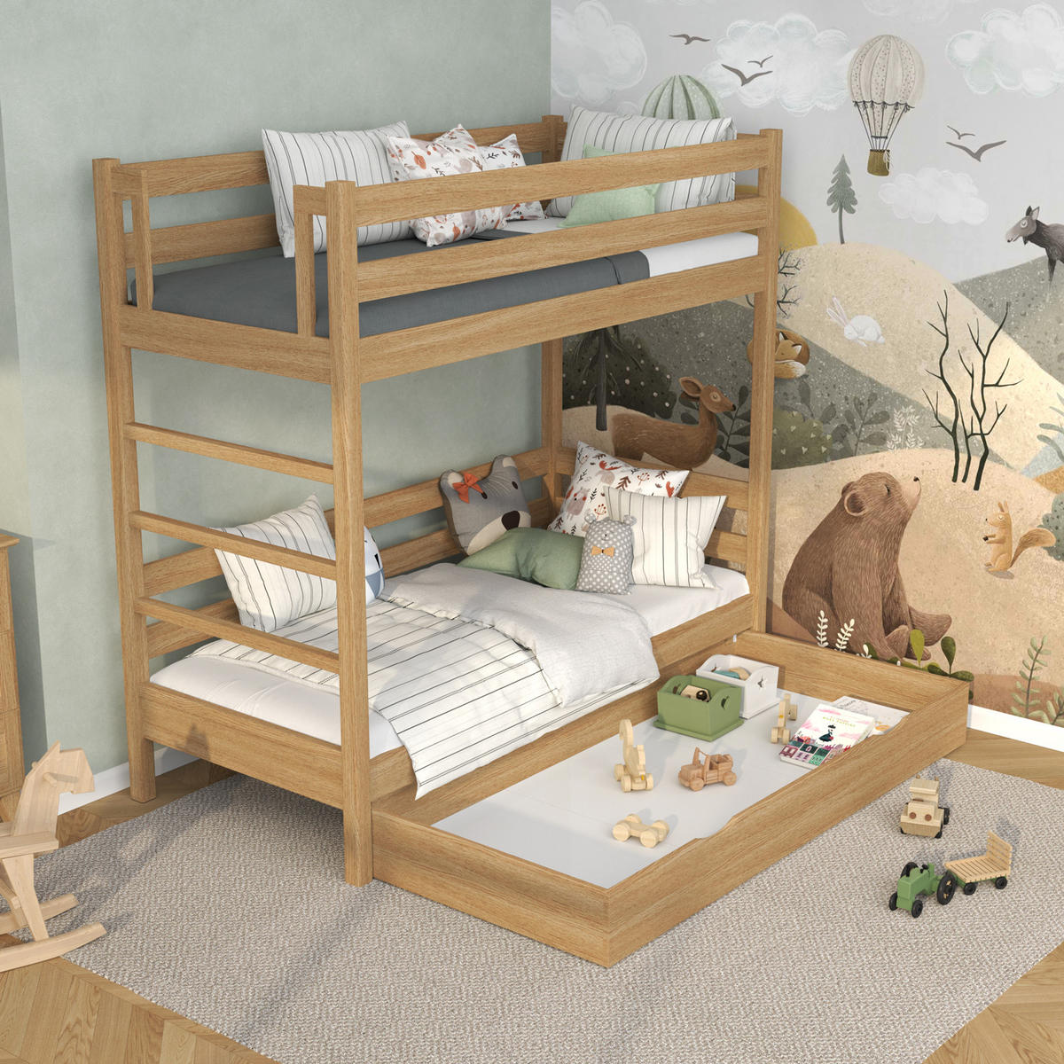 ETAGENBETT N03 mit Schublade Eiche Natur 100/200 - Eiche Artisan, Naturmaterialien/Holz (100/200cm) - N-Wood