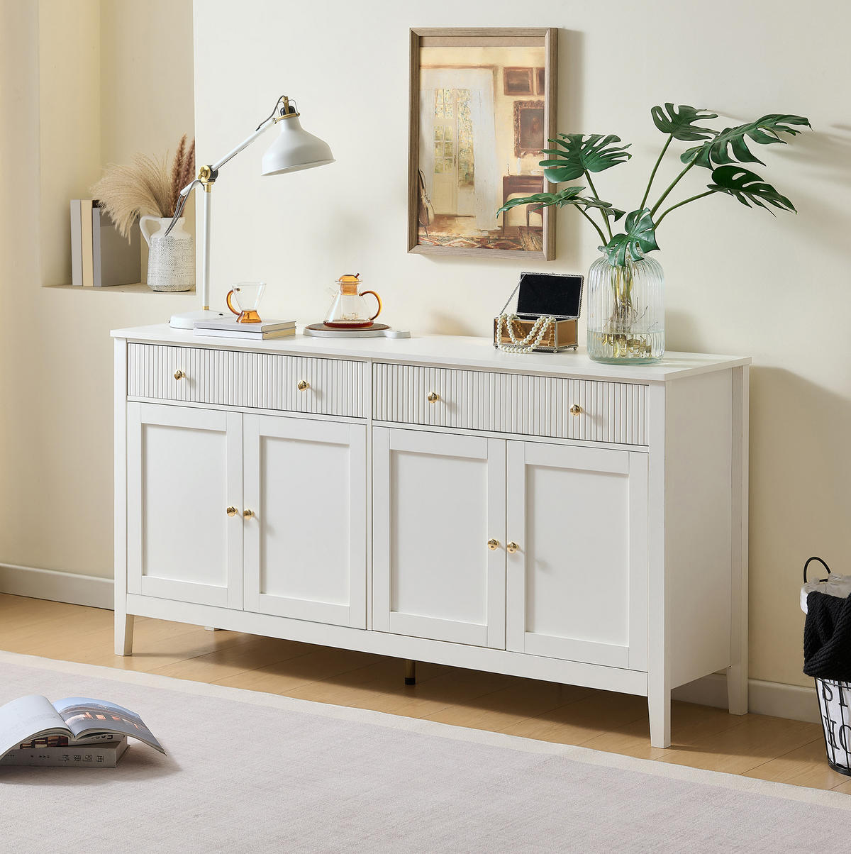 SIDEBOARD 160/40/82 cm weiß aus MDF mit 2 Schubladen und 4 Türen - Weiß, Holzwerkstoff (40/82/160cm) - OKWISH