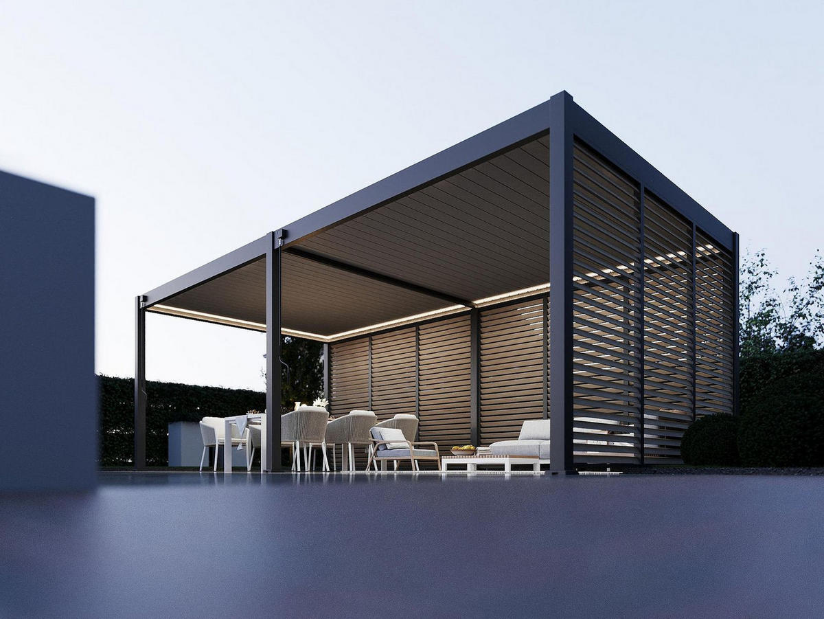 LAMELLENWAND für Pergola Holzoptik aus Aluminium 0,93 m - Beige, Metall (93/234/6cm) - WEIDE