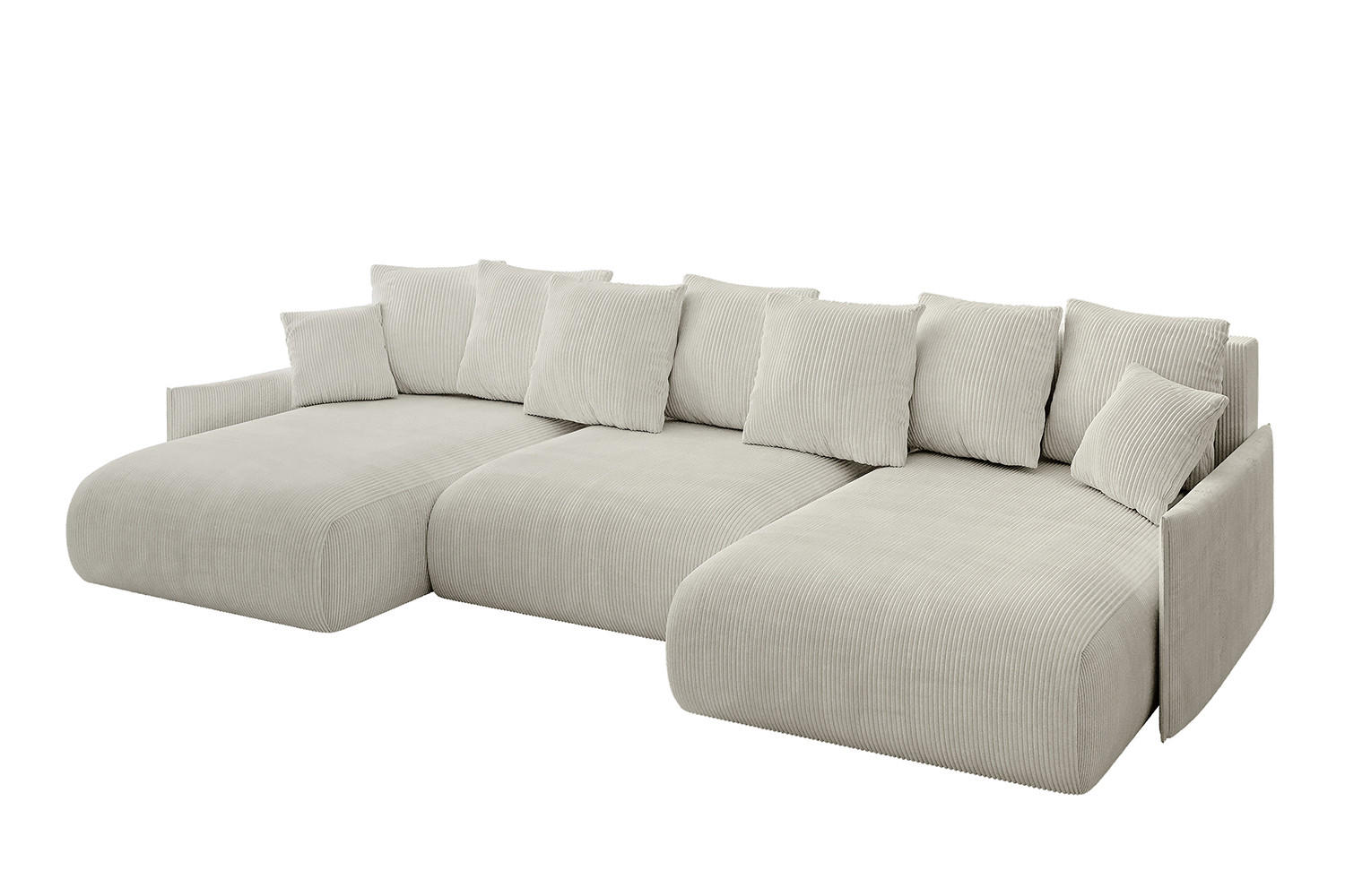 WOHNLANDSCHAFT mit Schlaffunktion und Bettkasten ONESK-U-v1 304x165x40 Hellgrau Cord - Hellgrau, Holzwerkstoff/Kunststoff (304/90/165cm) - ALTDECOR