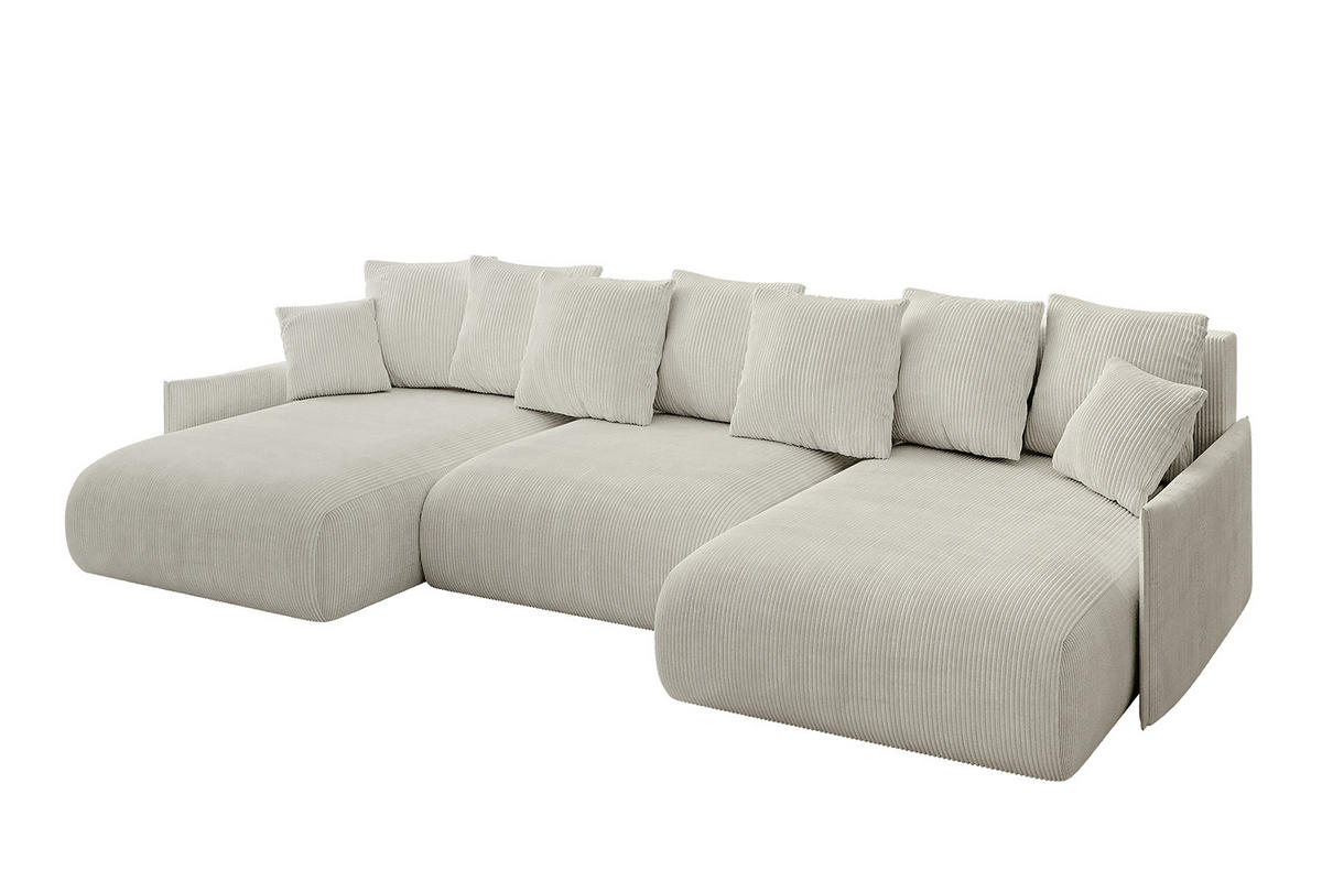 WOHNLANDSCHAFT mit Schlaffunktion und Bettkasten ONESK-U-v1 304x165x40 Hellgrau Cord - Hellgrau, Holzwerkstoff/Kunststoff (304/90/165cm) - ALTDECOR