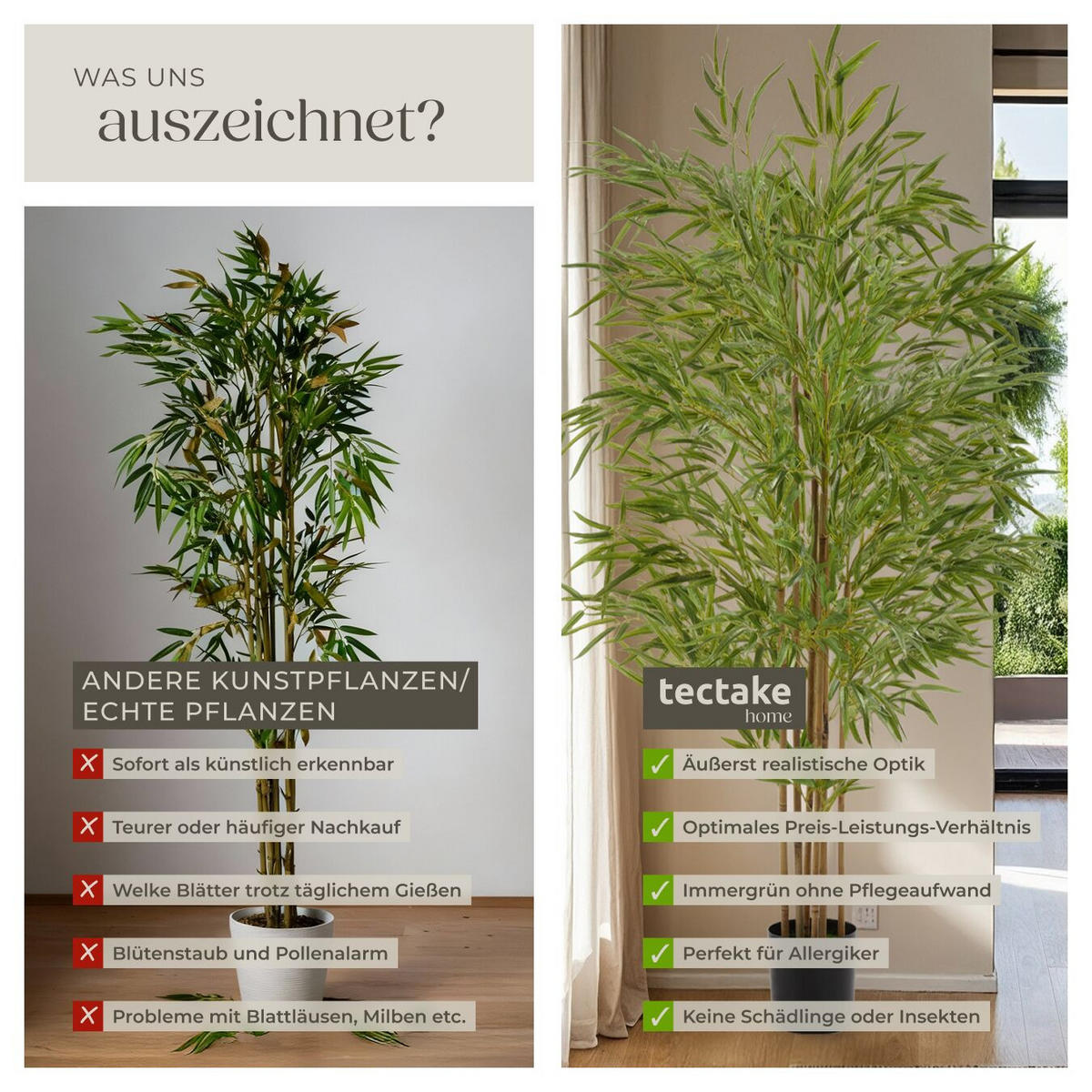 KÜNSTLICHER-BAMBUSBAUM Bambosa,stabiler Kunststoff-Blumentopf,grün - Grün, Kunststoff (150cm) - tectake