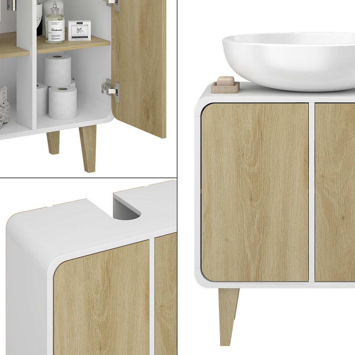 WASCHBECKENUNTERSCHRANK Arla Weiß/Eiche 60 x 61 cm - Eichefarben/Weiß, Holzwerkstoff (60/61/30cm) - Vicco