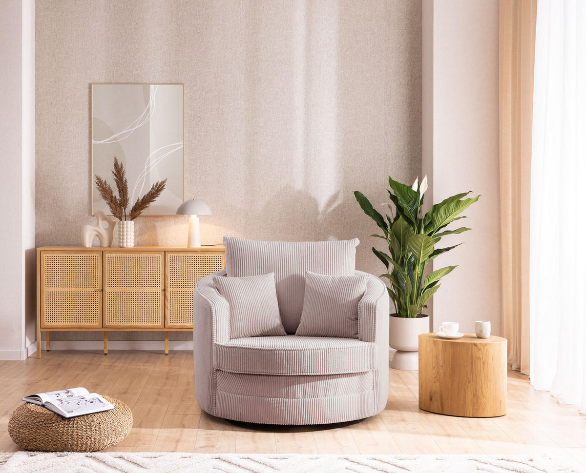 DREHSESSEL Ted aus Puderrosa Cord-Stoff - Pink/Schwarz, Holz/Textil (107/94/100cm) - S-Style Möbel