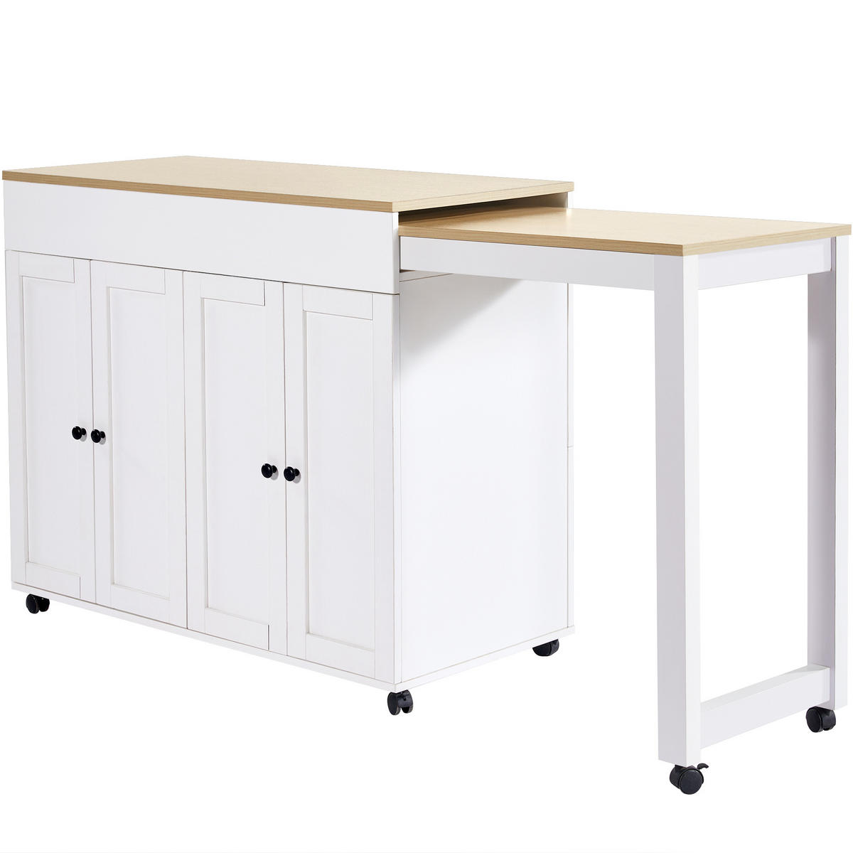 BARTISCH aus MDF, ausziehbar 117-180/50/94,6 cm mit 6 Ablagefächern, Weiß - Weiß, Holzwerkstoff (50/94.6/117cm) - Redom