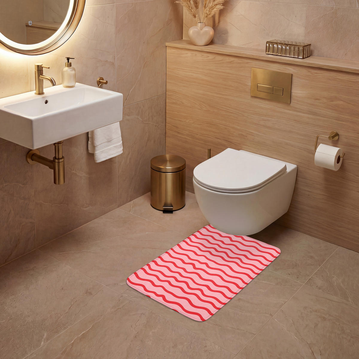 PREDLOŽKA PRED WC Hravé - vzor - červená 40x60 cm - ružová, textil/plast (40/1cm) - OnlyWow