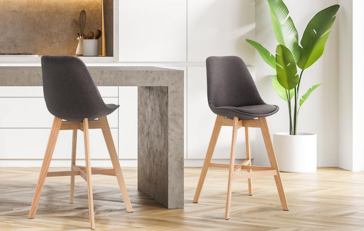 BARHOCKER Stoff dunkelgrau - Eukalyptusholzfarben/Dunkelgrau, Holz/Textil (48/112/56cm) - CLP