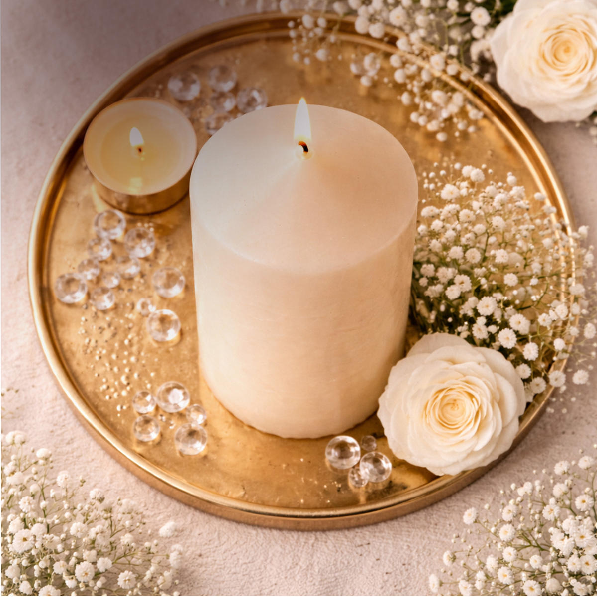 STUMPENKERZEN Ø7cm x 15cm Beige (2er Pack) - Beige, Naturmaterialien (15cm) - HS Candle