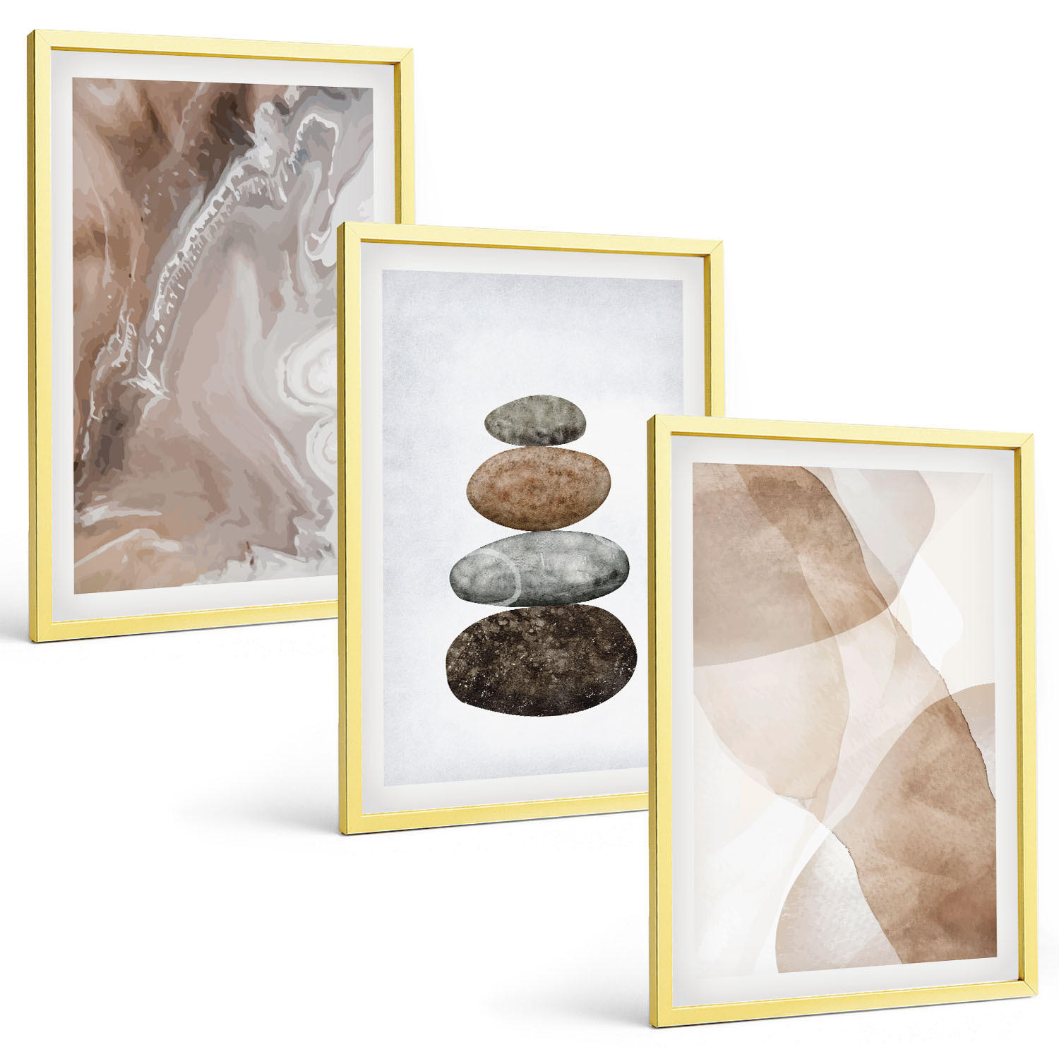 BILDER SET 3er Set - 40x60 cm Goldrahmen - Abstrakte Pastellformen - Goldfarben, Kunststoff (40/60cm) - TULUP