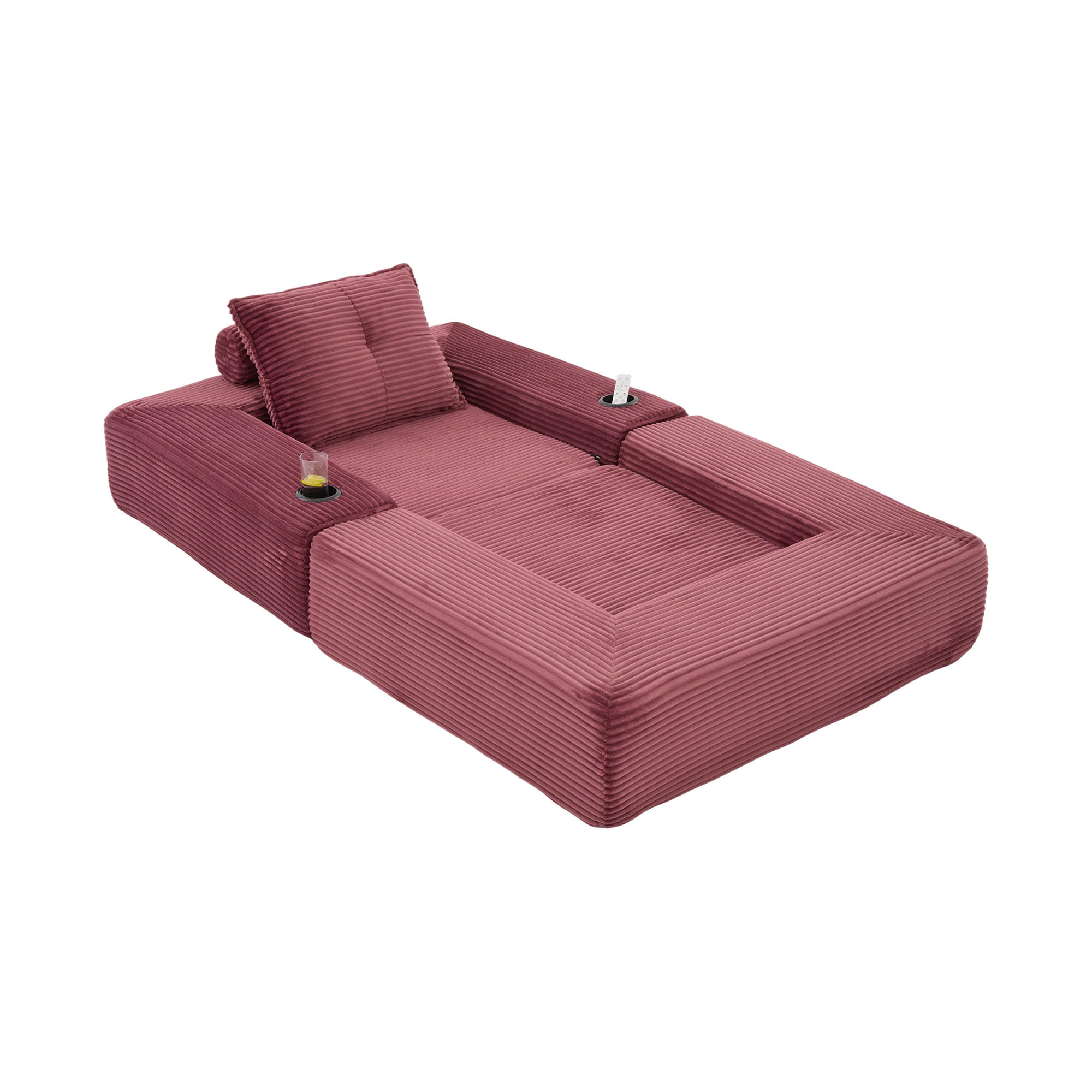 SCHLAFSOFA mit Cordbezug, Federkern, Getränkehalter und Seitentasche - Weinrot, Textil (122/80/98cm) - EVRYAE