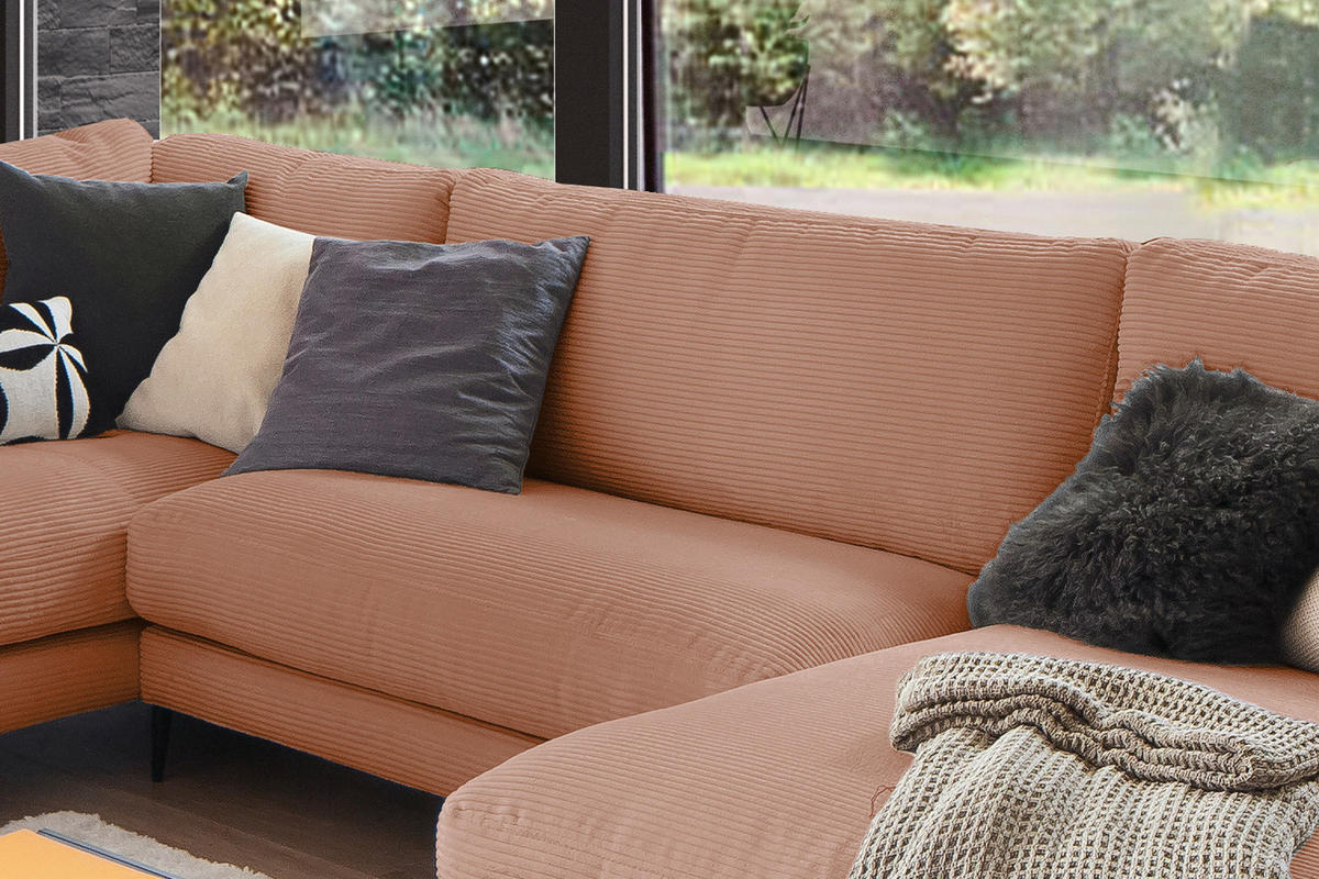 WOHNLANDSCHAFT CARA Braun Cord - Dunkelbraun/Schwarz, Textil (341/84/223cm) - KAWOLA