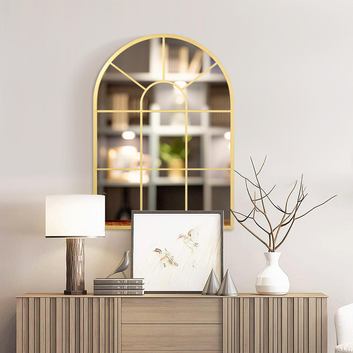 WANDSPIEGEL Fensterspiegel 70 x 50cm Flurspiegel mit Metallrahmen Gold - Goldfarben, Glas/Metall (2/50/70cm) - HOMCOM