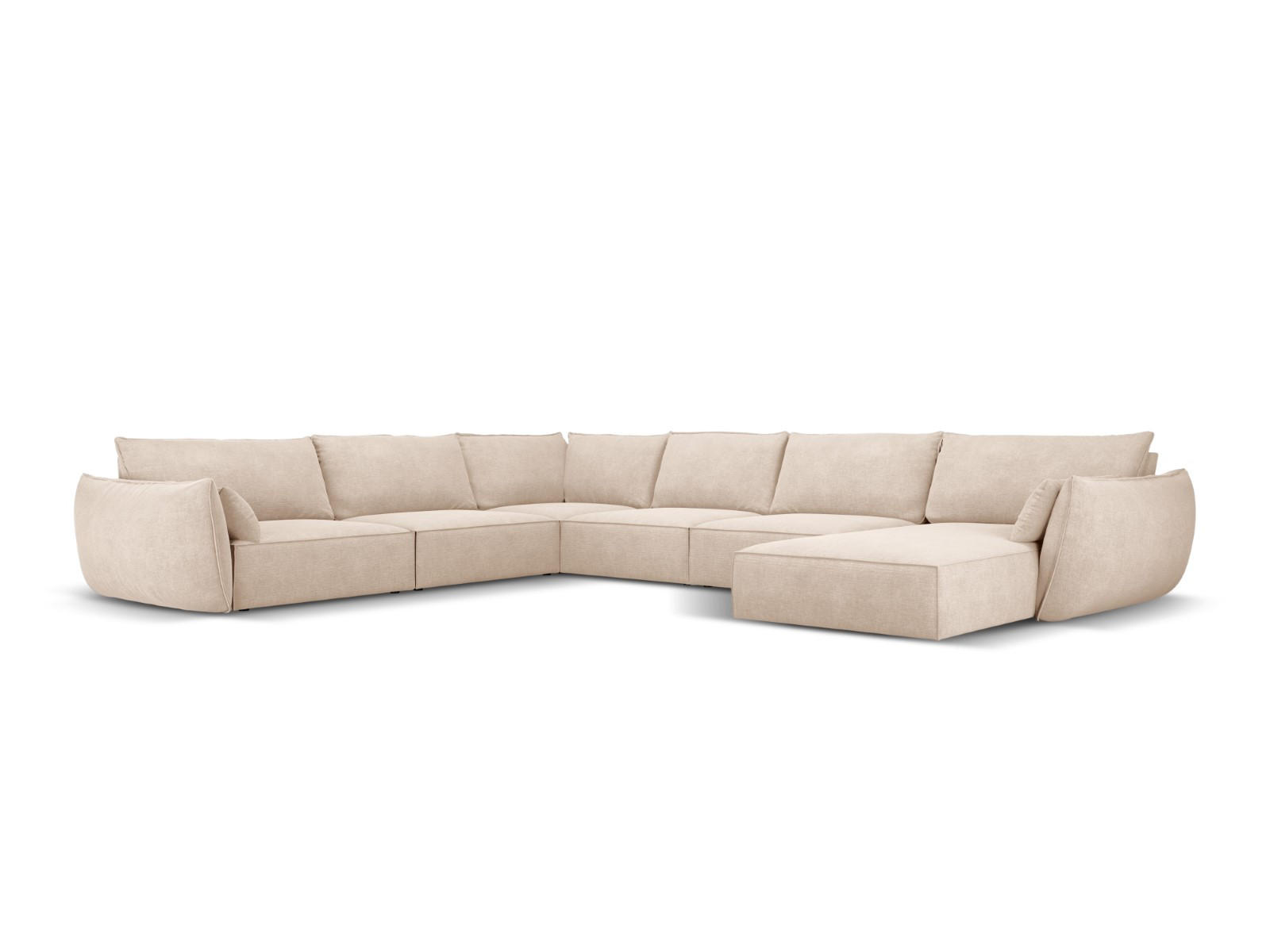 PANORAMASOFA links Kaelle aus Chenille-Stoff beige 8 Sitzplätze - Beige, Textil (284/85/384cm) - Micadoni