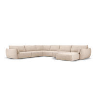 PANORAMASOFA links Kaelle aus Chenille-Stoff beige 8 Sitzplätze - Beige, Textil (284/85/384cm) - Micadoni