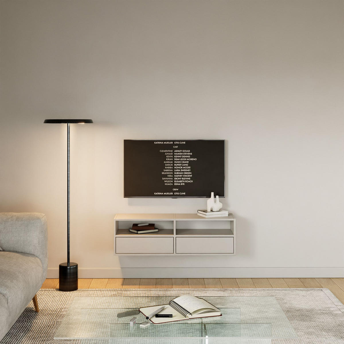 TV-LOWBOARD hängend, 2 Klappen und Ablagen, Kaschmir, 100 cm - Kaschmir, Holzwerkstoff (100.6/30/30cm) - Selsey