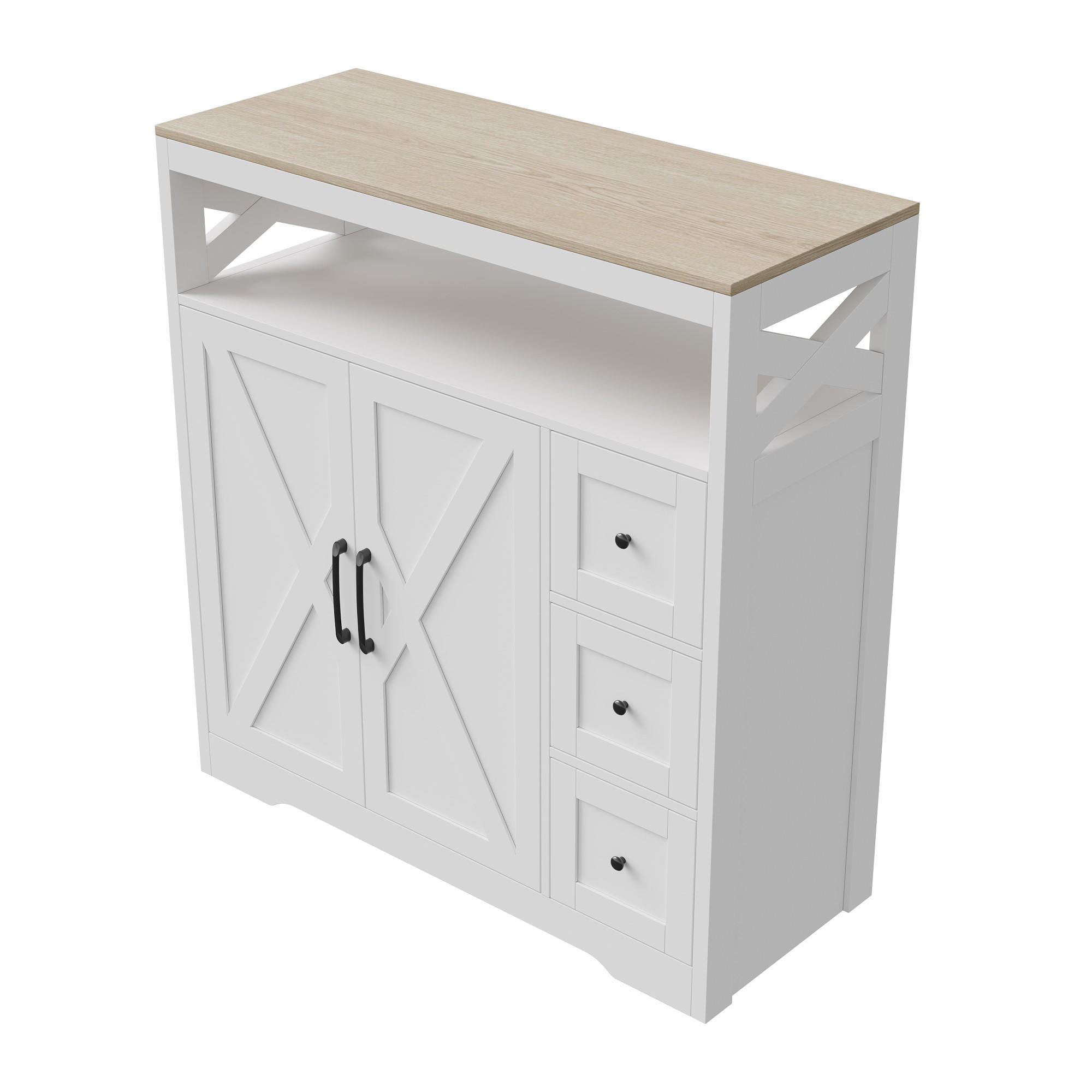 SIDEBOARD mit 3 Schubladen und 2 Türen, Buffetschrank MDF Wohnzimmer Küche, Weiß, 40x100x105 cm - Weiß, Holz/Metall (40/105/100cm) - PARAFTA HOME