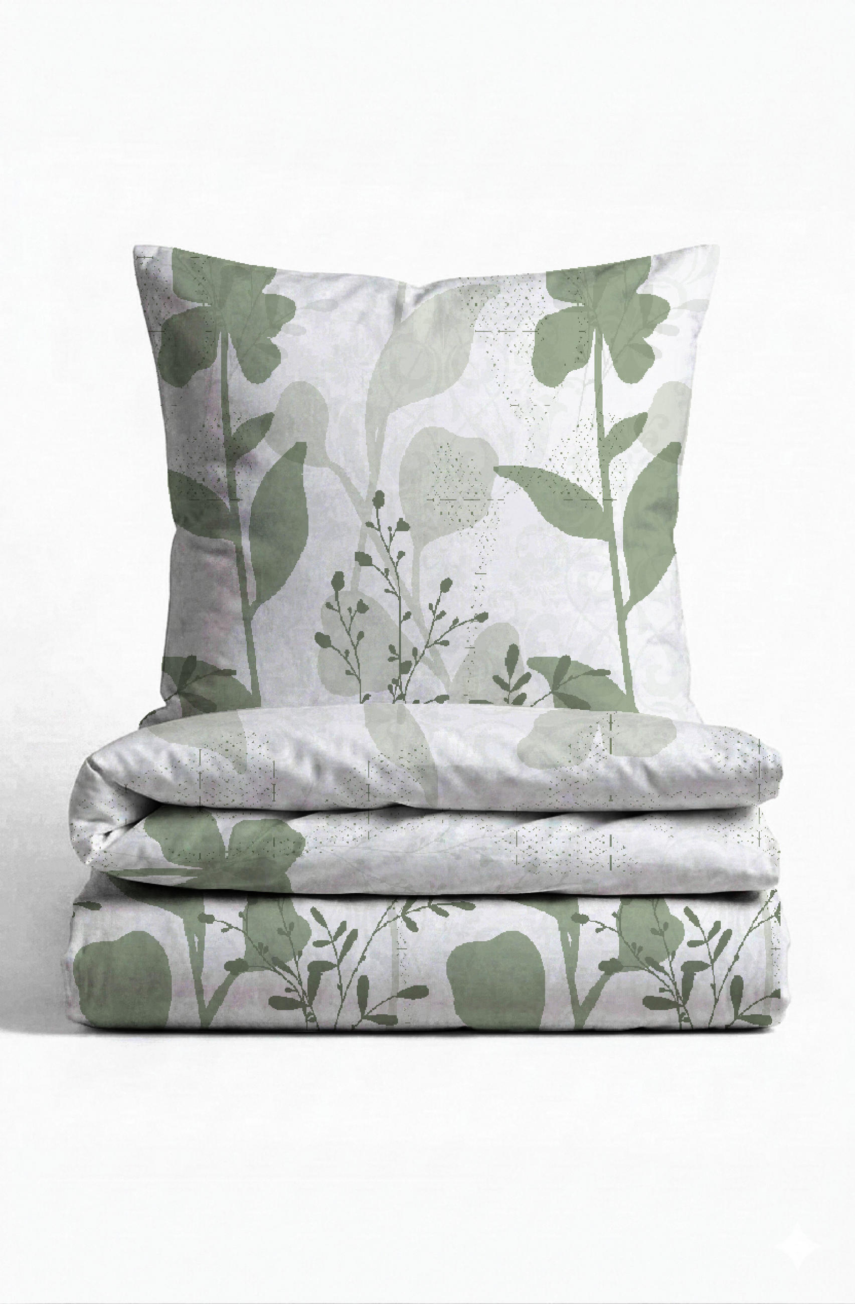 BETTWÄSCHE-GARNITUR Premium Biber Wiesenflora salbei, 135x200 cm + 80x80 cm - Salbeigrün, Textil (135/200cm) - biberna