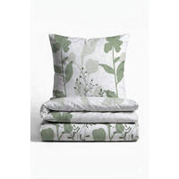 BETTWÄSCHE-GARNITUR Premium Biber Wiesenflora salbei, 135x200 cm + 80x80 cm - Salbeigrün, Textil (135/200cm) - biberna