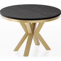 ESSTISCH Clara Gold runder ausziehbarer, Marmor Schwarz 100-180/100/76 cm - Anthrazit/Goldfarben, Holzwerkstoff/Metall (100/100/76cm) - WFL GROUP