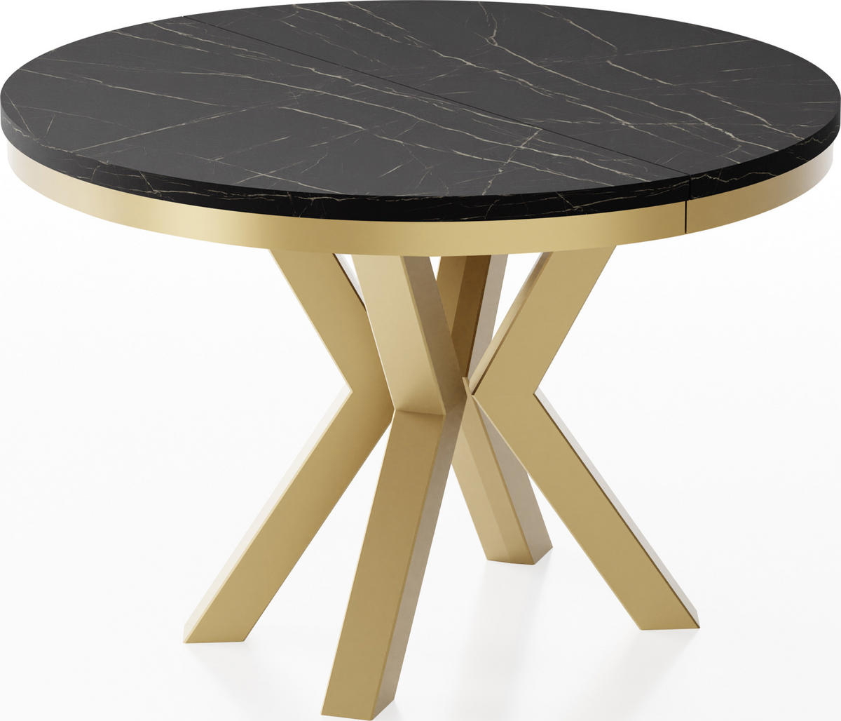 ESSTISCH Clara Gold runder ausziehbarer, Marmor Schwarz 100-180/100/76 cm - Anthrazit/Goldfarben, Holzwerkstoff/Metall (100/100/76cm) - WFL GROUP